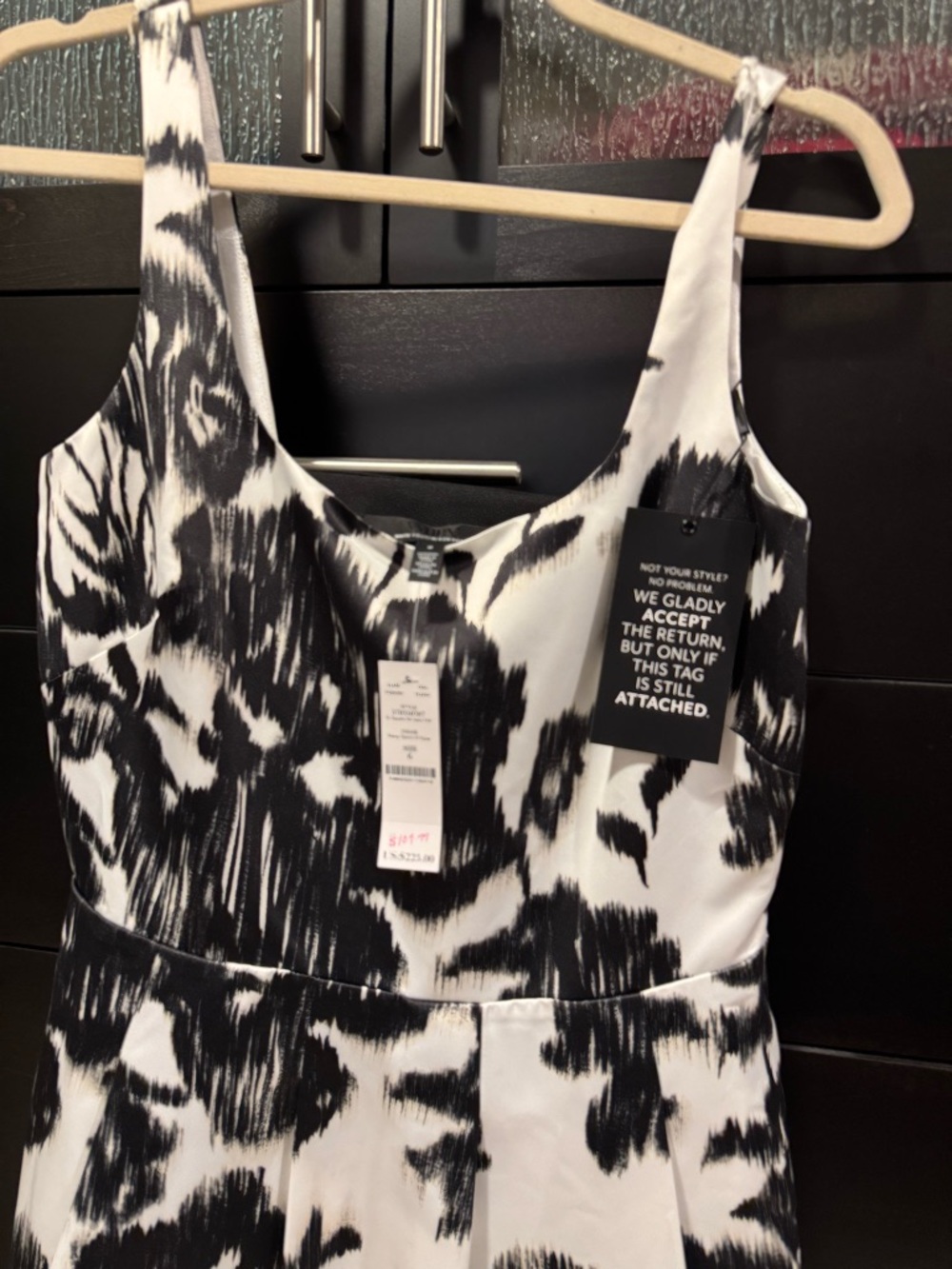 White House Black Market Black & White Brushstroke Midi Dress